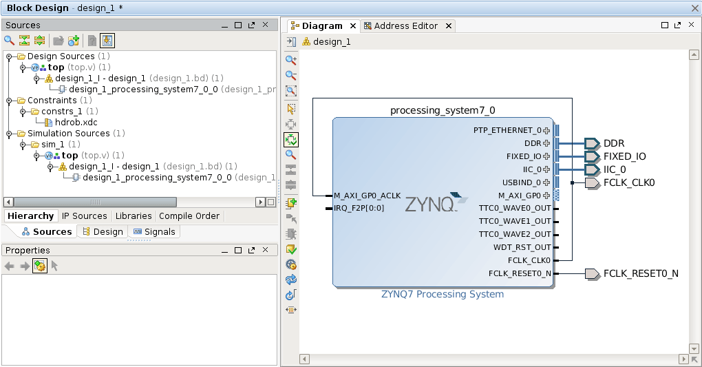 Vivado source tree with block design